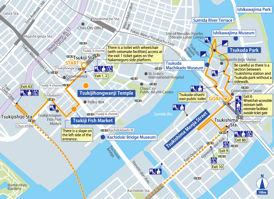 Tsukiji, Tsukishima Detailed Map